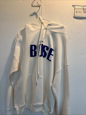 Bose White Crewneck Hoodie with Navy Logo